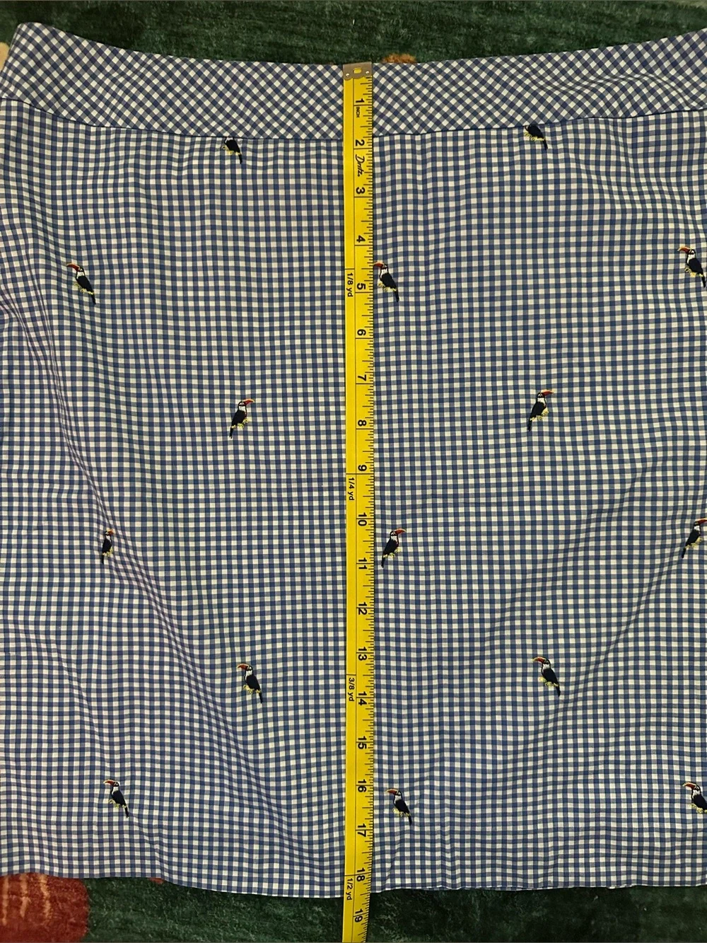 Women’s Blue Gingham Skirt | Embroidered Toucan Detail | Talbots